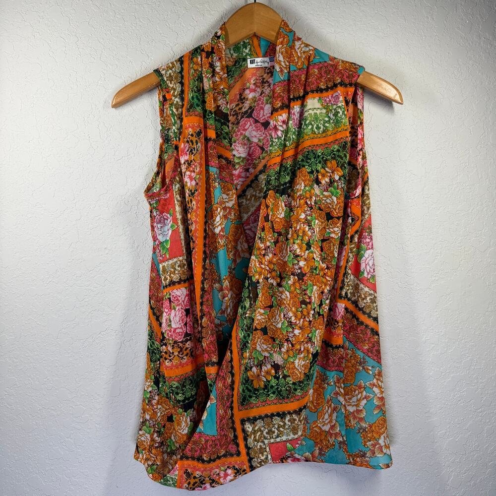 Women's KUT Sleeveless Floral Crossover Sleeveless Lightweight Blouse Size M‎